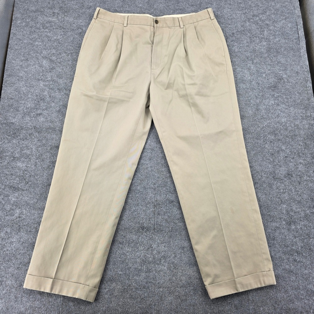 Brooks Brothers Advantage Chino Elliot Khaki Pleated Cuffed Pants Mens 40x30.5